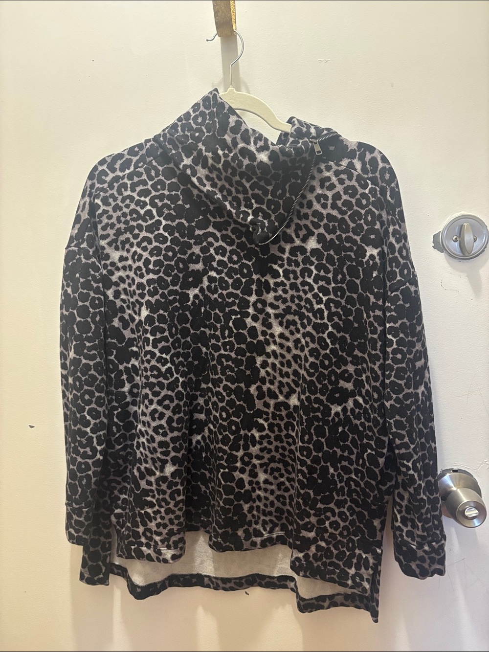Soft Surroundings Black and Gray Leopard Funnel Neck Jacket